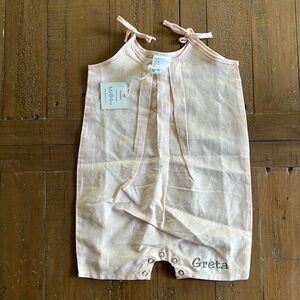 Beba bean pink linen blend tie romper “Greta”